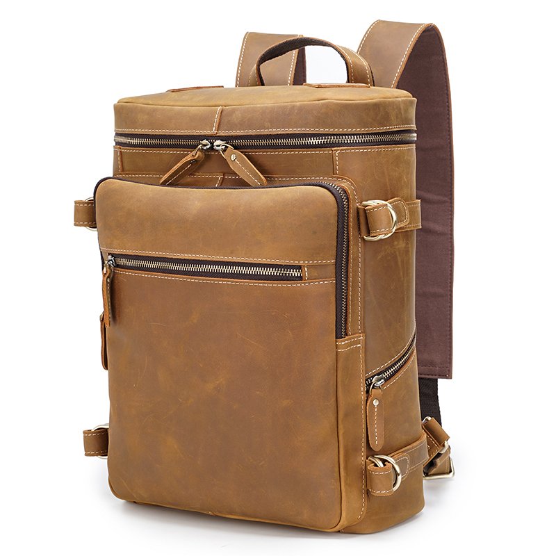 TIDING Vintage Custom Men Large Real Crazy Horse Leather Retro Laptop Backpack Genuine Leather Back Bag Travel Backpack