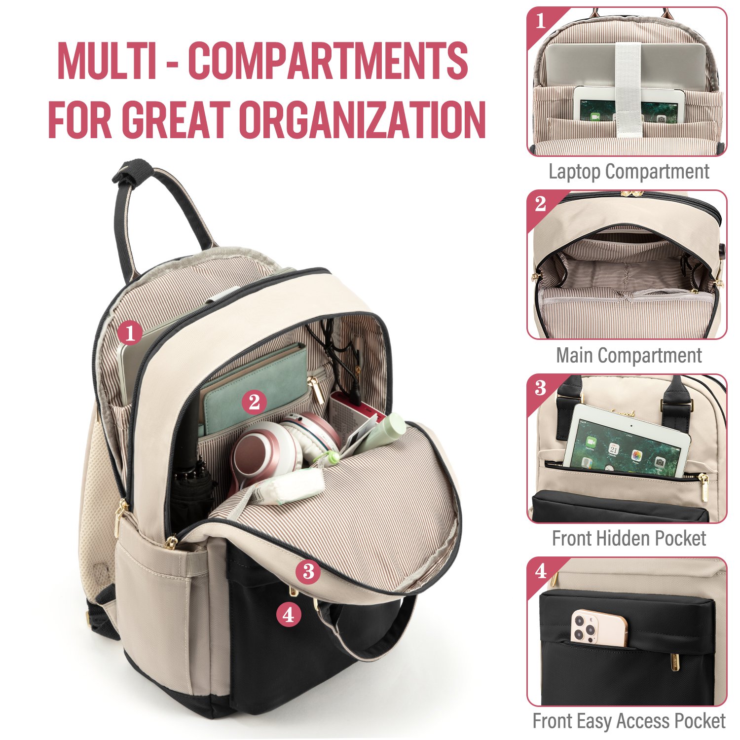 LOVEVOOK 14 15.6 17 Inch Student School Book Bags with USB Port Womens Fashion Casual Waterproof Laptop Backpack for Woman Girls