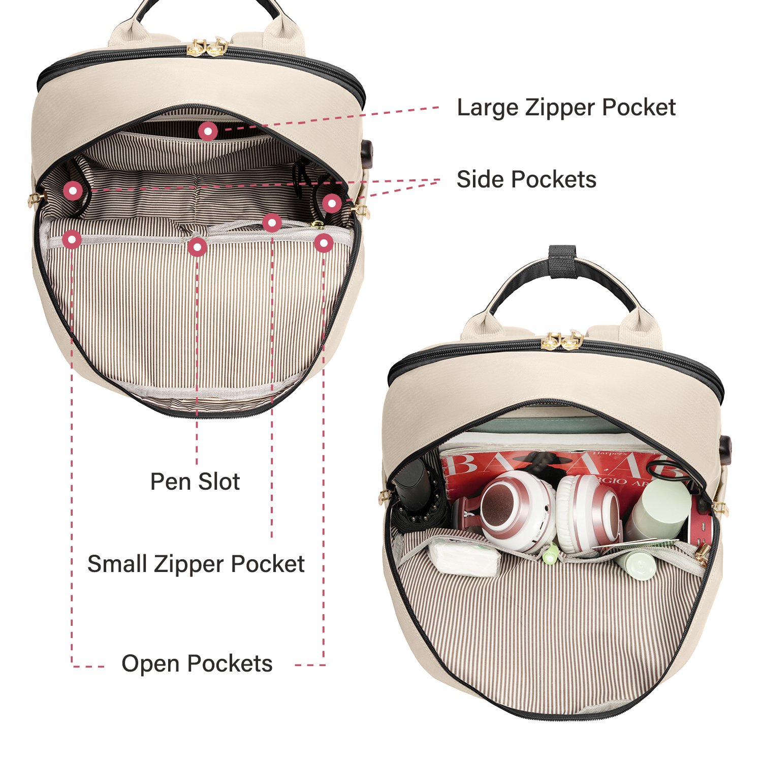 LOVEVOOK 14 15.6 17 Inch Student School Book Bags with USB Port Womens Fashion Casual Waterproof Laptop Backpack for Woman Girls