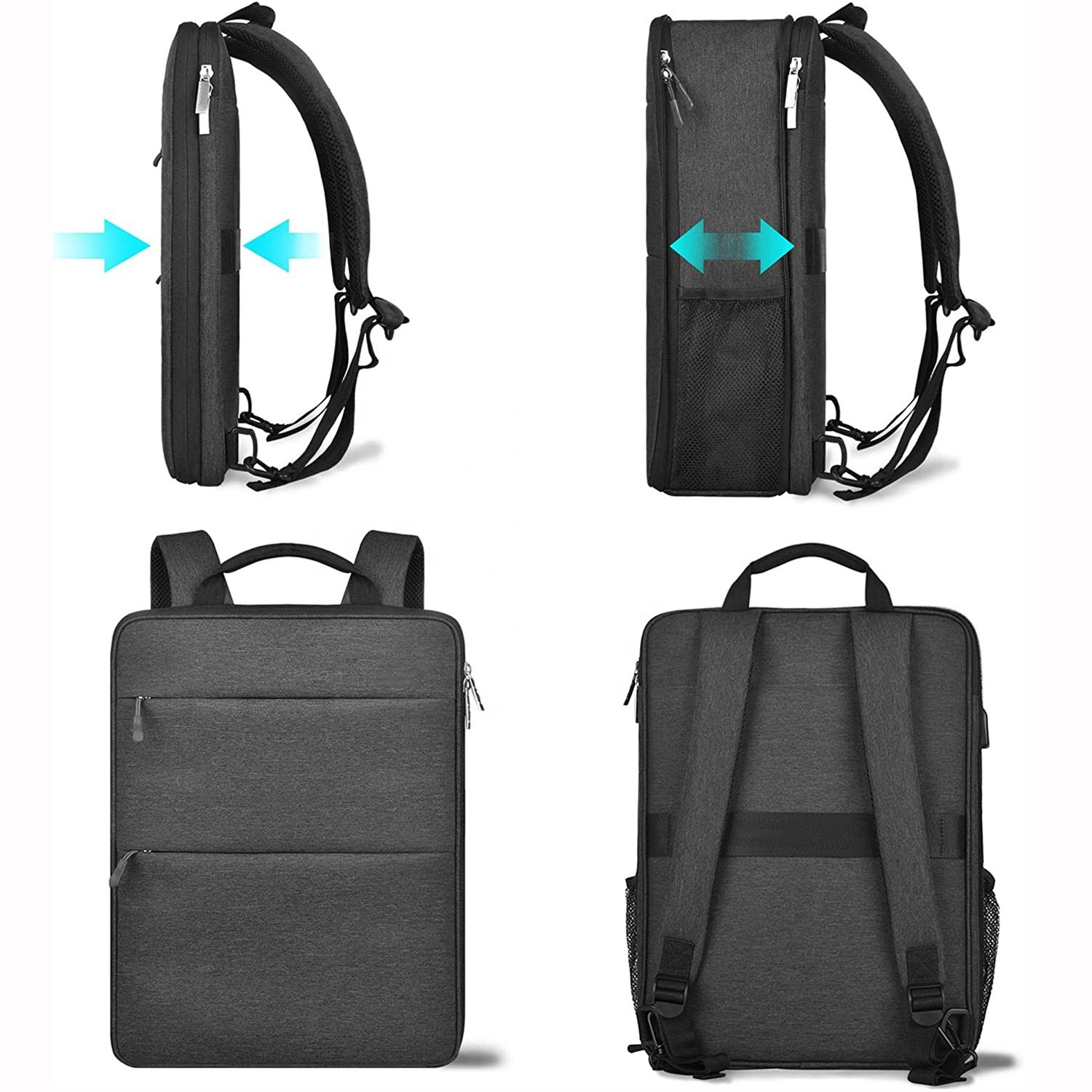 Slim and Expandable Laptop Backpack 16 Inch with USB Connector Business Bag Unisex Black Backpack Men Slim Backpack Notebook Bag