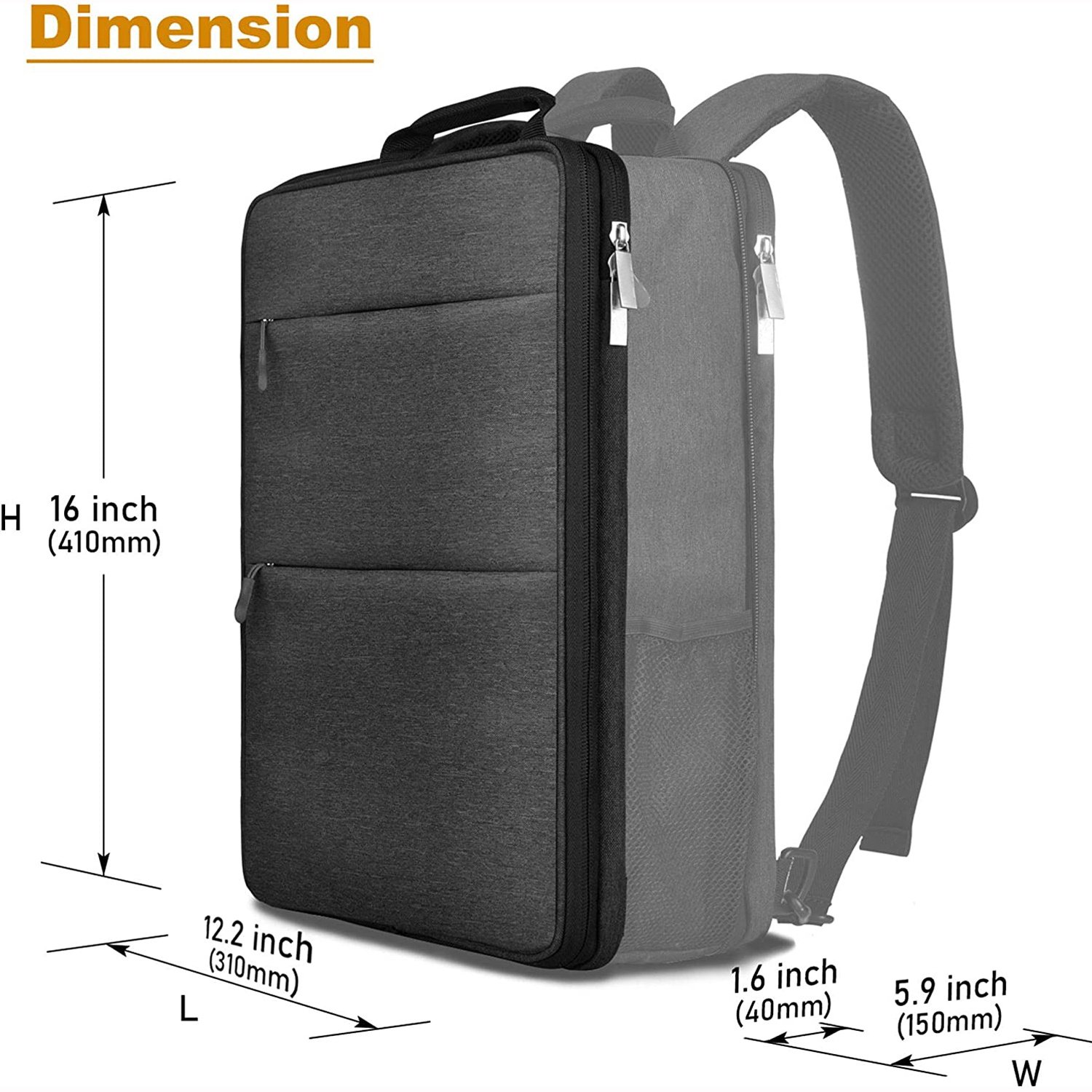 Slim and Expandable Laptop Backpack 16 Inch with USB Connector Business Bag Unisex Black Backpack Men Slim Backpack Notebook Bag