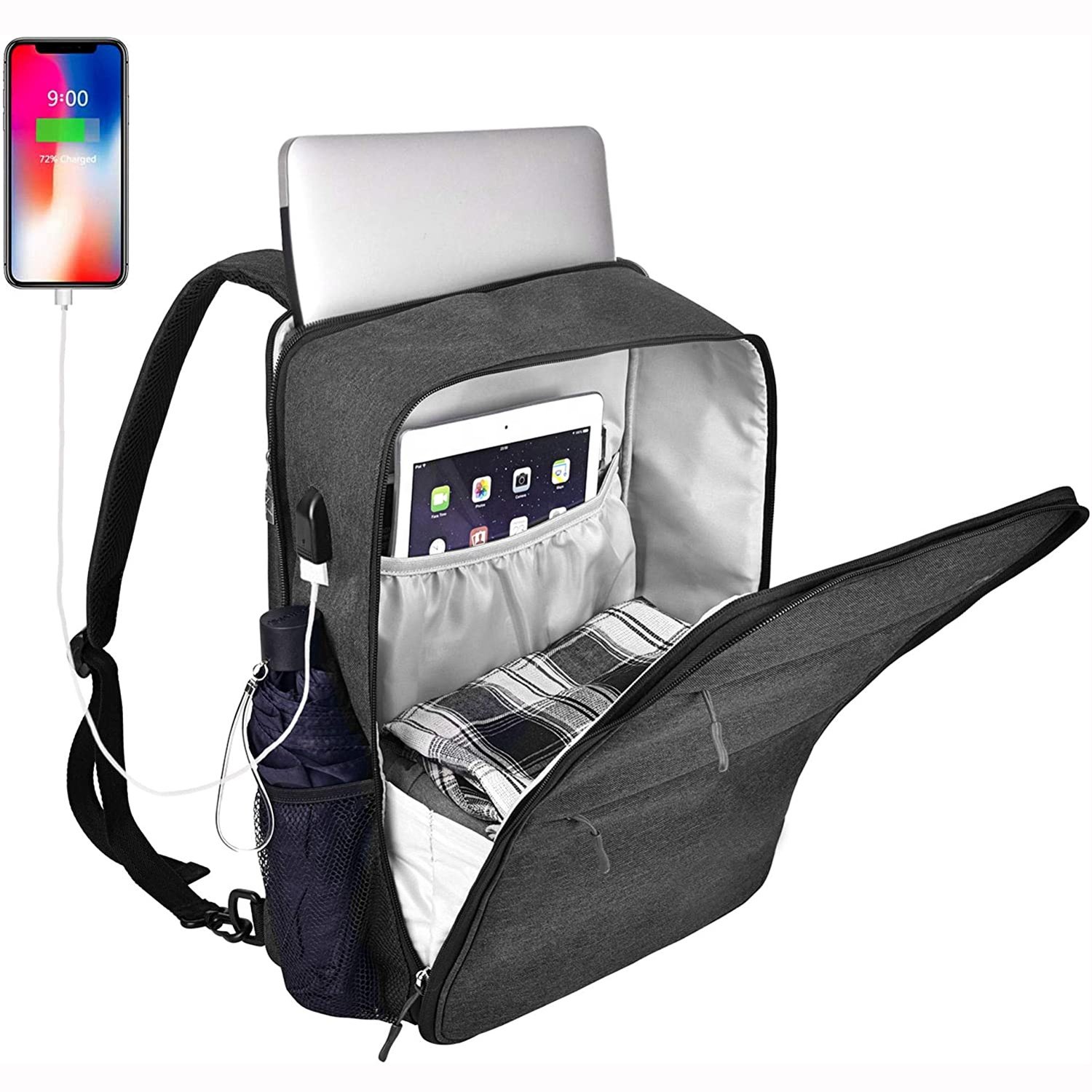 Slim and Expandable Laptop Backpack 16 Inch with USB Connector Business Bag Unisex Black Backpack Men Slim Backpack Notebook Bag