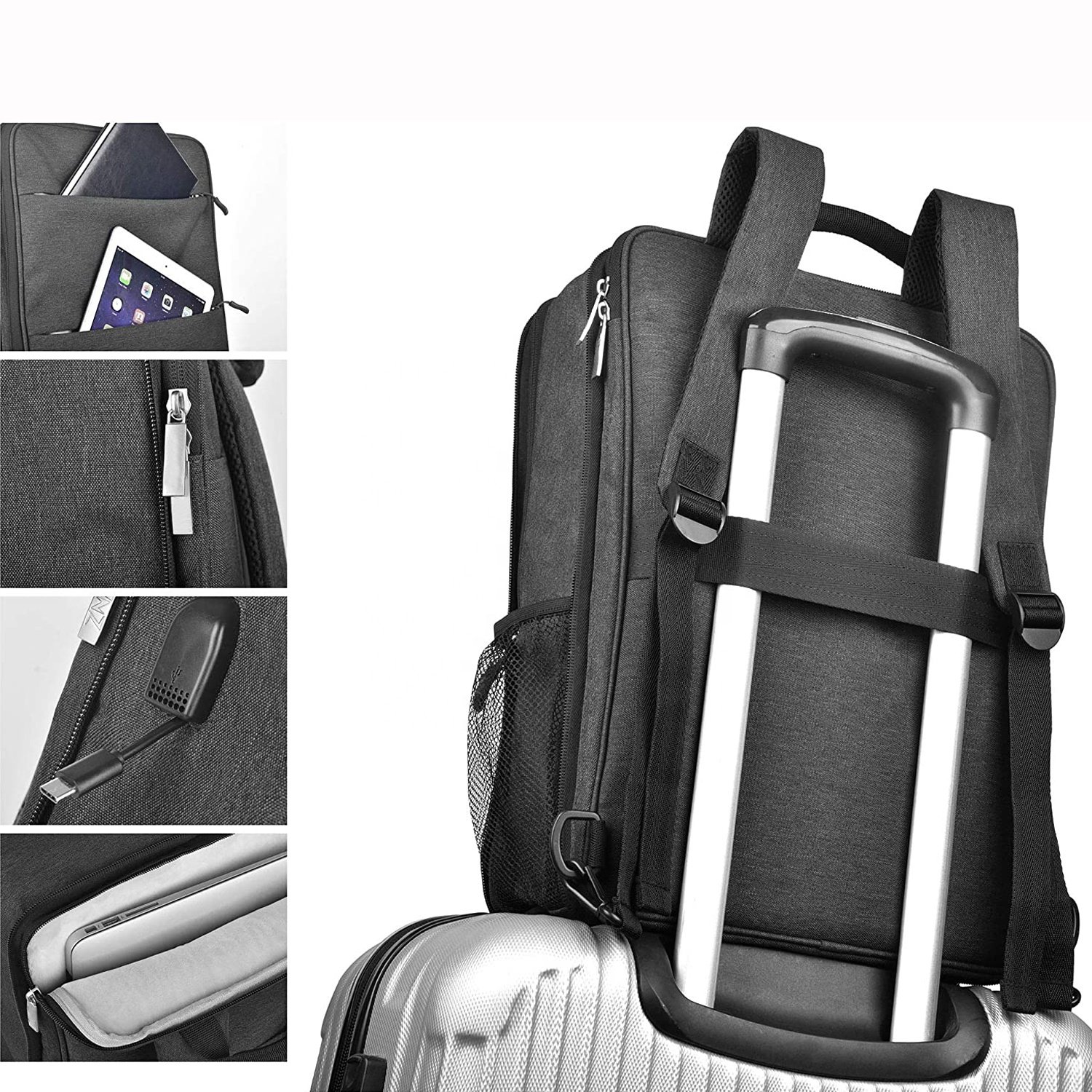 Slim and Expandable Laptop Backpack 16 Inch with USB Connector Business Bag Unisex Black Backpack Men Slim Backpack Notebook Bag