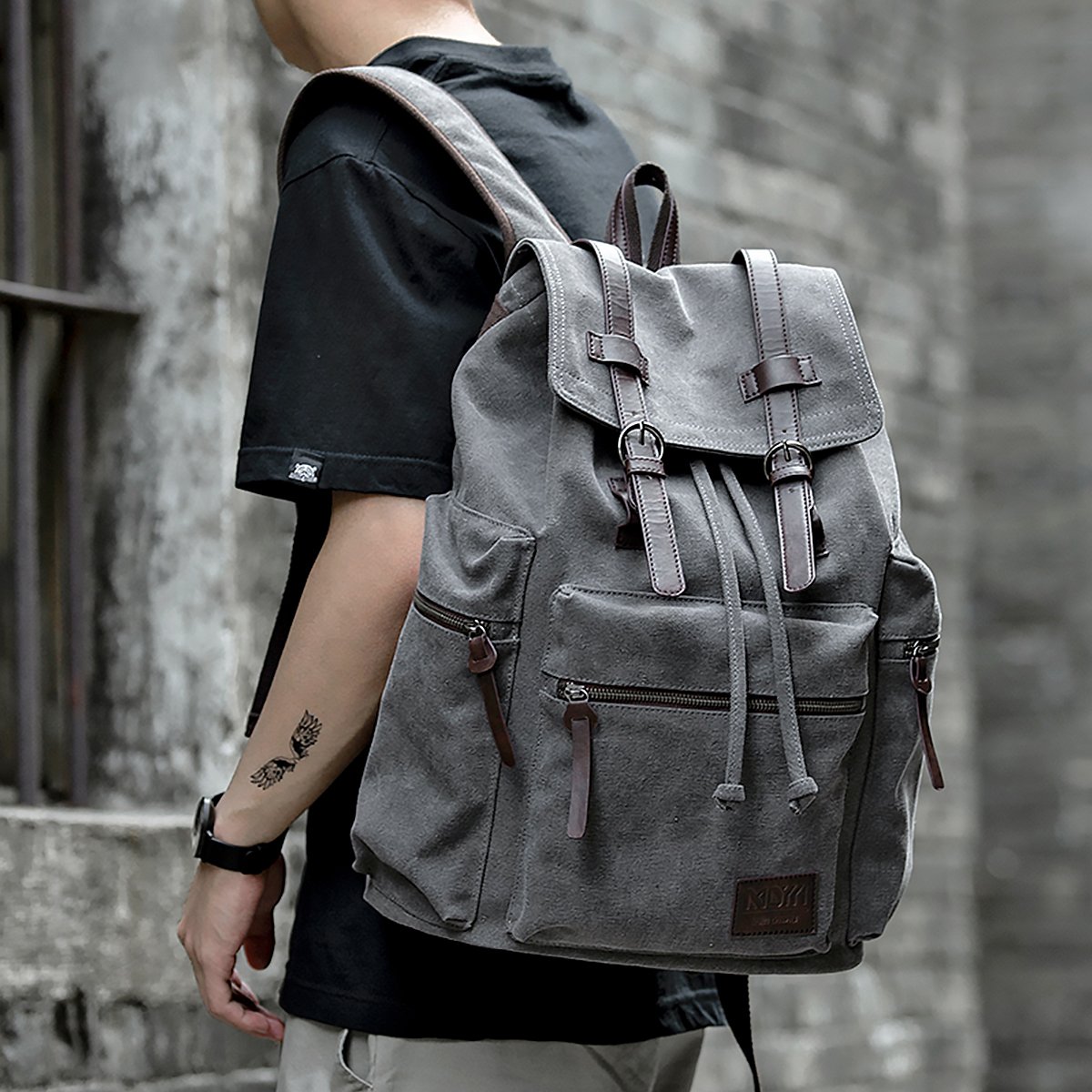 MOYYI Anti-Theft Vintage Laptop Bags For Men Outdoor Travel Backpack Sport Canvas Men's Backpack