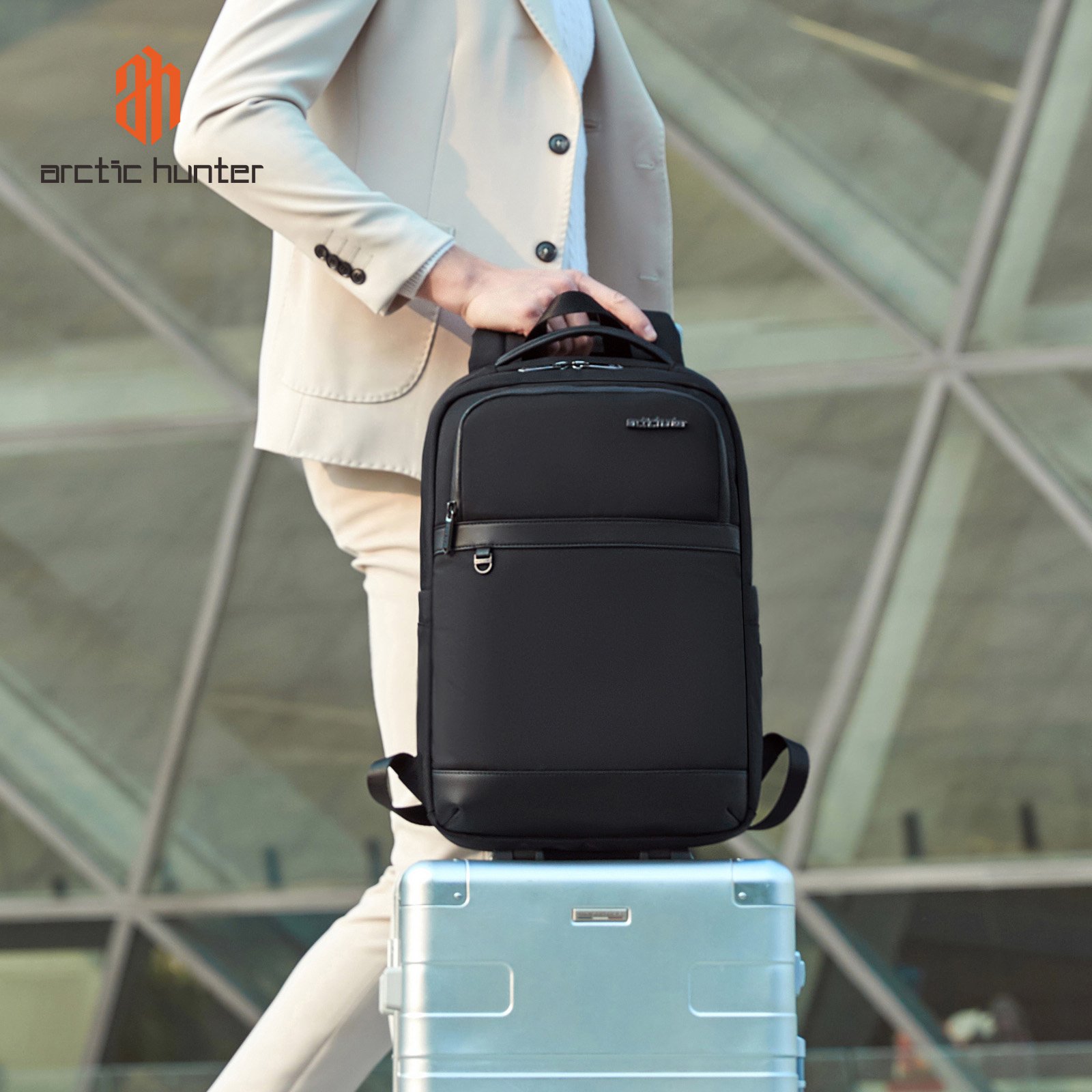 arctic hunter Customizable Travel Laptop Backpack Men Business Bag USB Charging Port Zipper Waterproof Notebook smart Backpacks