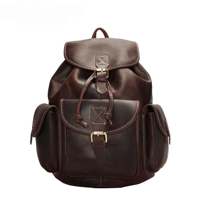 Large Capacity Vintage Cowhide Cow Real Leather Back Pack Outdoor Travel Laptop Genuine Leather Backpack Bag For Men