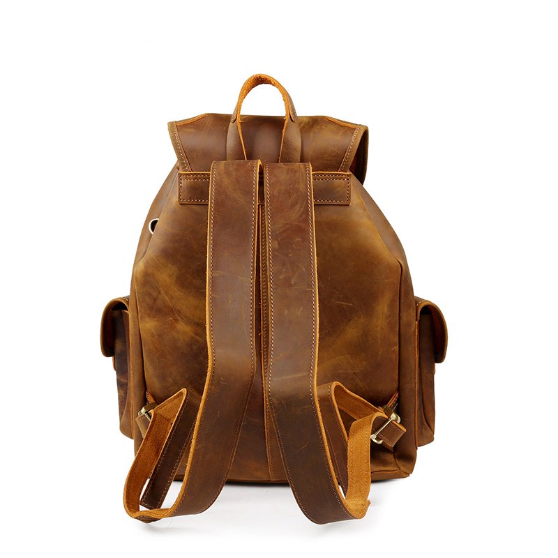 Large Capacity Vintage Cowhide Cow Real Leather Back Pack Outdoor Travel Laptop Genuine Leather Backpack Bag For Men