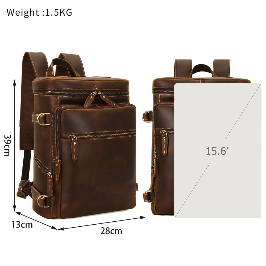 2024 Custom Vintage Cowhide Travel Laptop Handmade Business Work Bag Crazy Horse Leather BackPack Men Genuine Leather Backpack
