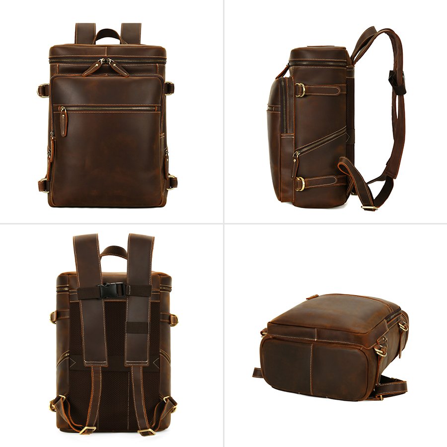 2024 Custom Vintage Cowhide Travel Laptop Handmade Business Work Bag Crazy Horse Leather BackPack Men Genuine Leather Backpack