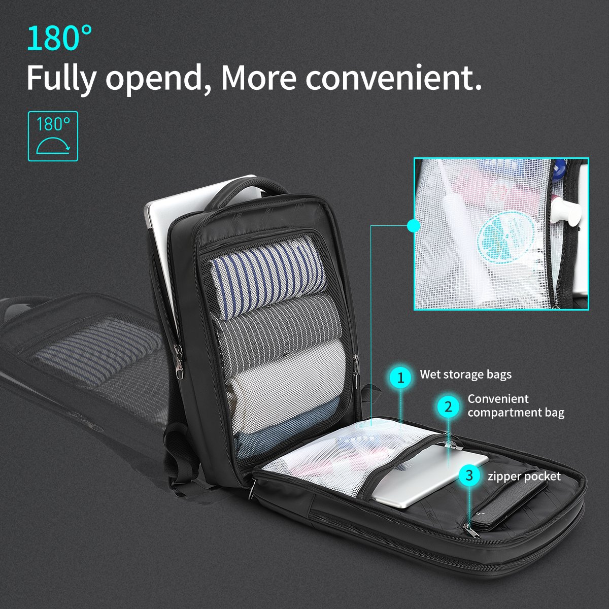 wholesale wet&dry bag 180 angle full open waterproof men bag packs factory fashion business office luggage laptop backpack