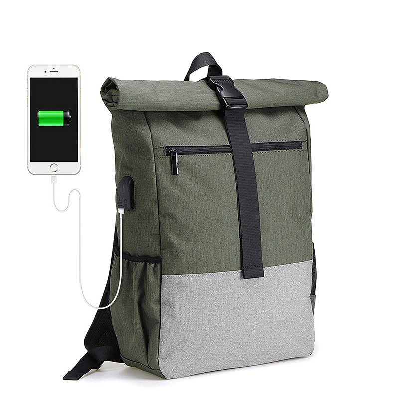 Large Capacity Waterproof Nylon Travel Computer Laptop Backpack RPET Roll Top Backpack Bag For School Teenager