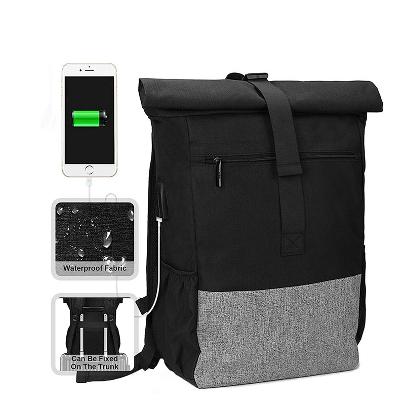 Large Capacity Waterproof Nylon Travel Computer Laptop Backpack RPET Roll Top Backpack Bag For School Teenager