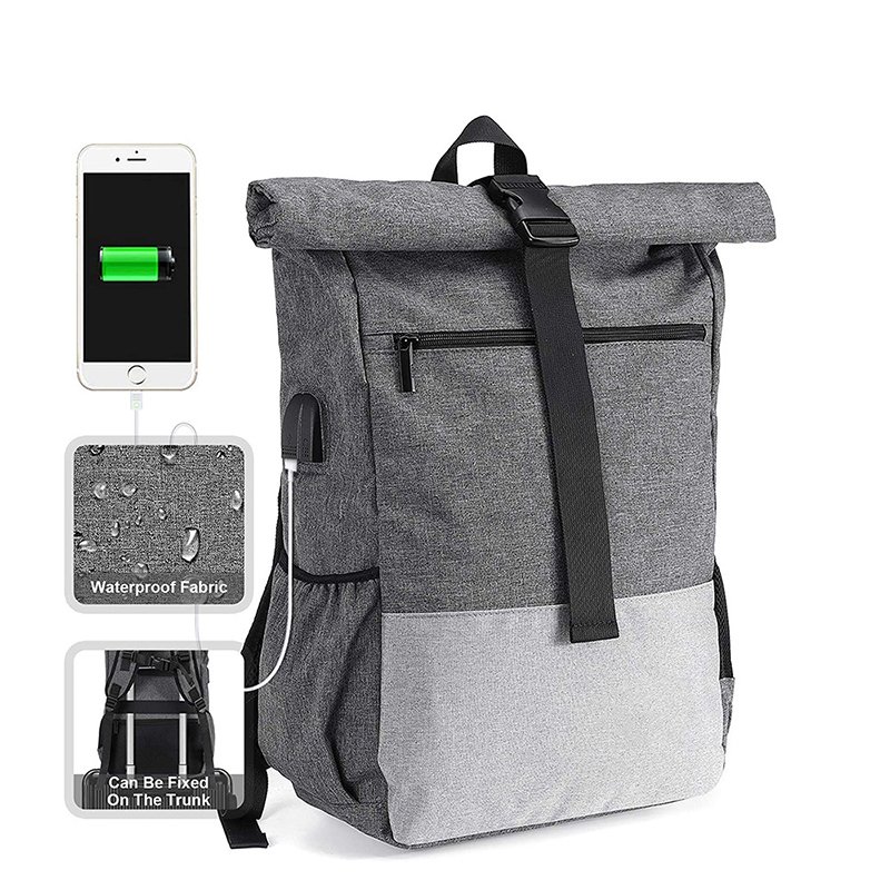 Large Capacity Waterproof Nylon Travel Computer Laptop Backpack RPET Roll Top Backpack Bag For School Teenager
