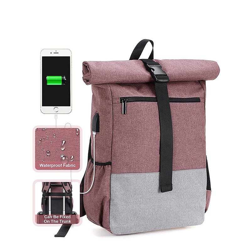Large Capacity Waterproof Nylon Travel Computer Laptop Backpack RPET Roll Top Backpack Bag For School Teenager