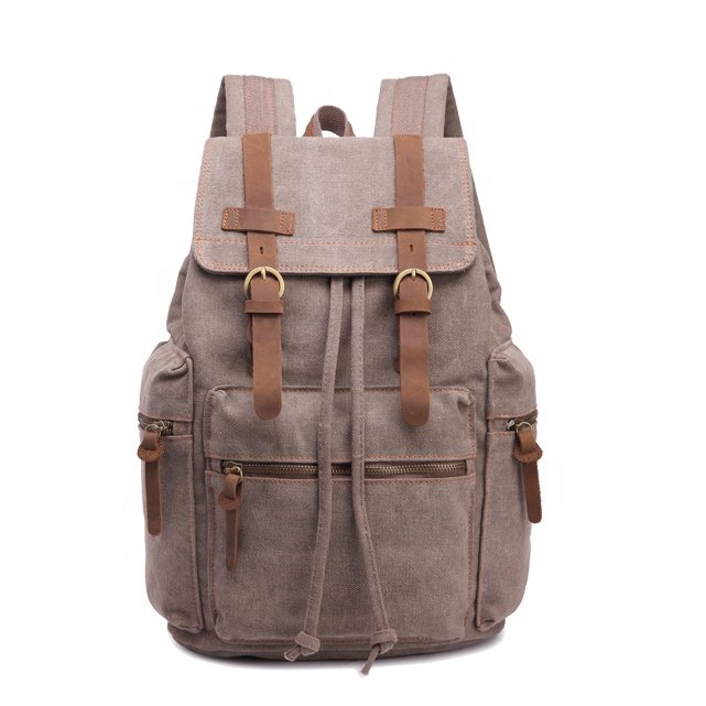 New Fashion Vintage Travel Backpack Leather Rucksack Custom Canvas Backpacks for Men's Women