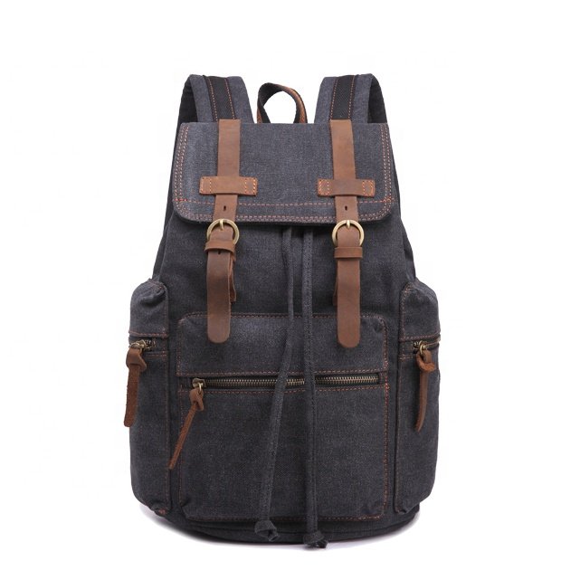 New Fashion Vintage Travel Backpack Leather Rucksack Custom Canvas Backpacks for Men's Women