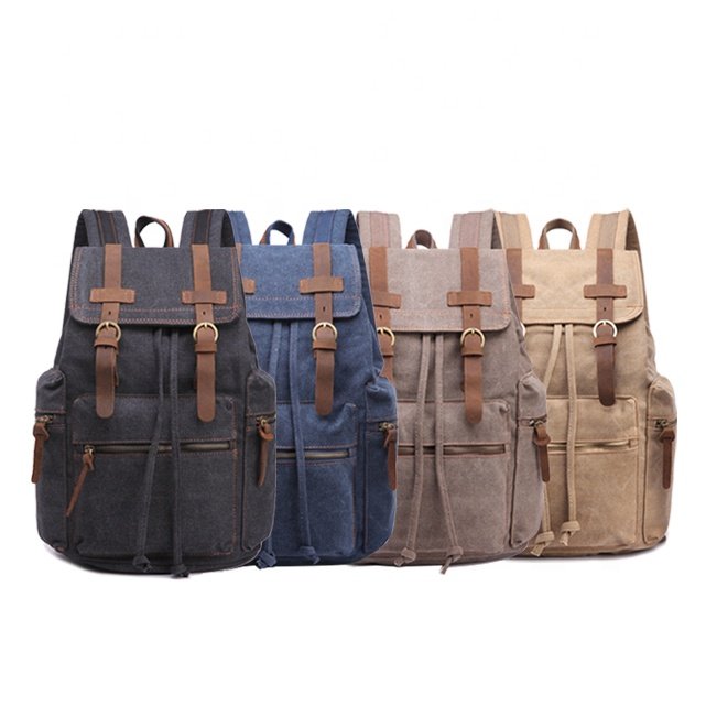 New Fashion Vintage Travel Backpack Leather Rucksack Custom Canvas Backpacks for Men's Women