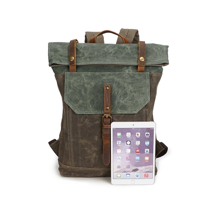 Stylish mens Waterproof back pack rucksack large vintage waxed canvas laptop backpack
