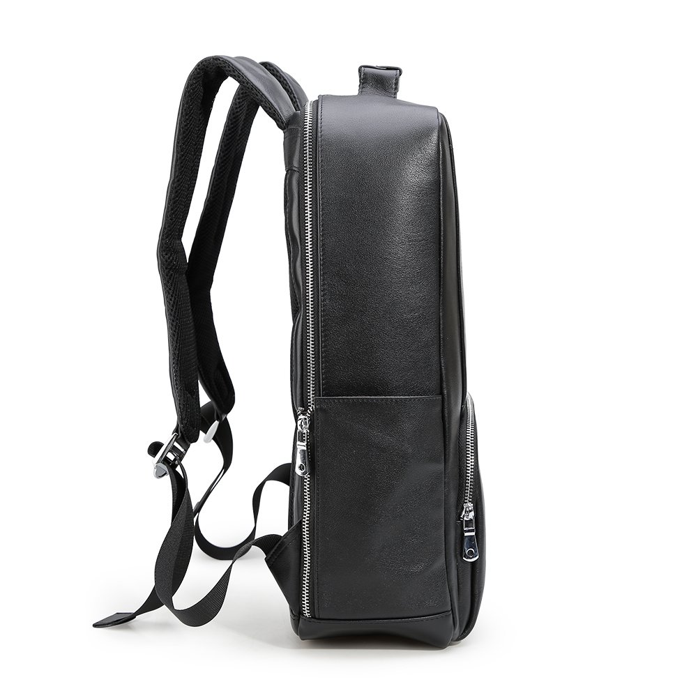 Custom Customization Black Top Grain Genuine Leather Modern Mens Sport Laptop Bag With Usb Charging Port Cowhide Backpack