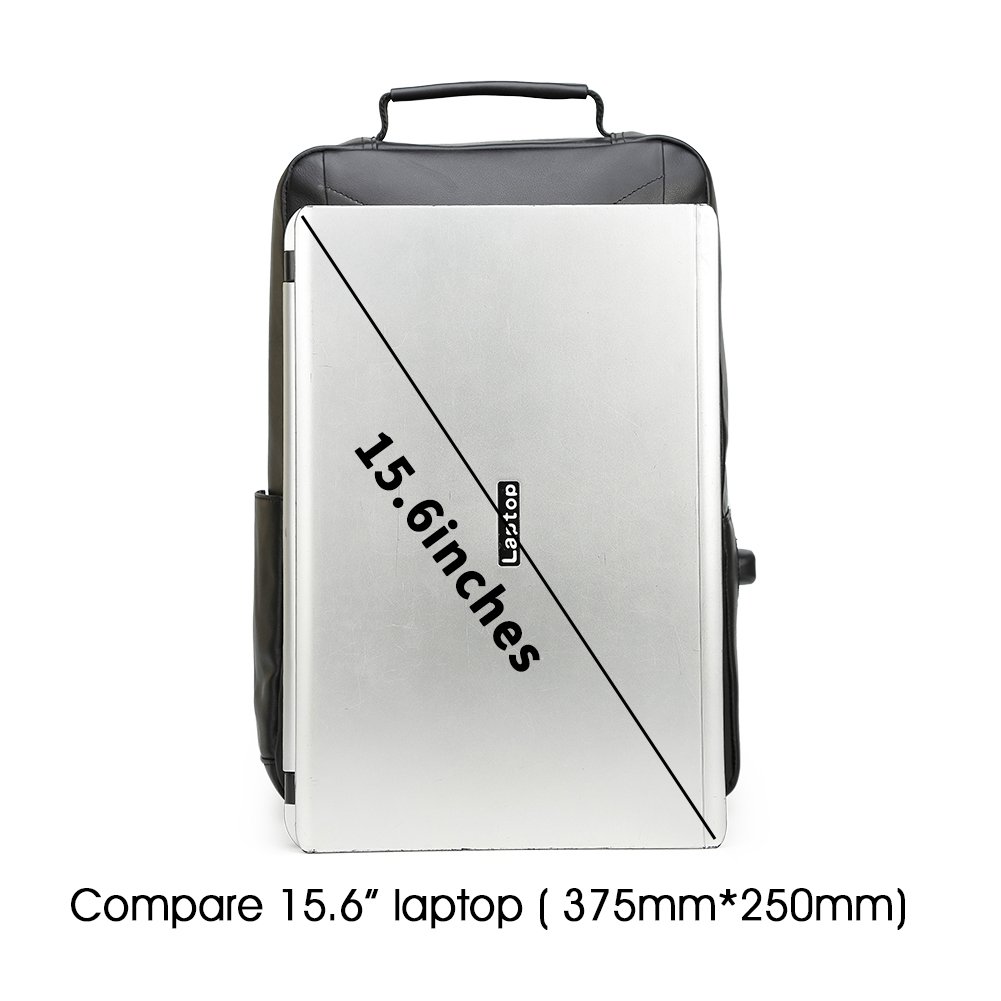 Custom Customization Black Top Grain Genuine Leather Modern Mens Sport Laptop Bag With Usb Charging Port Cowhide Backpack