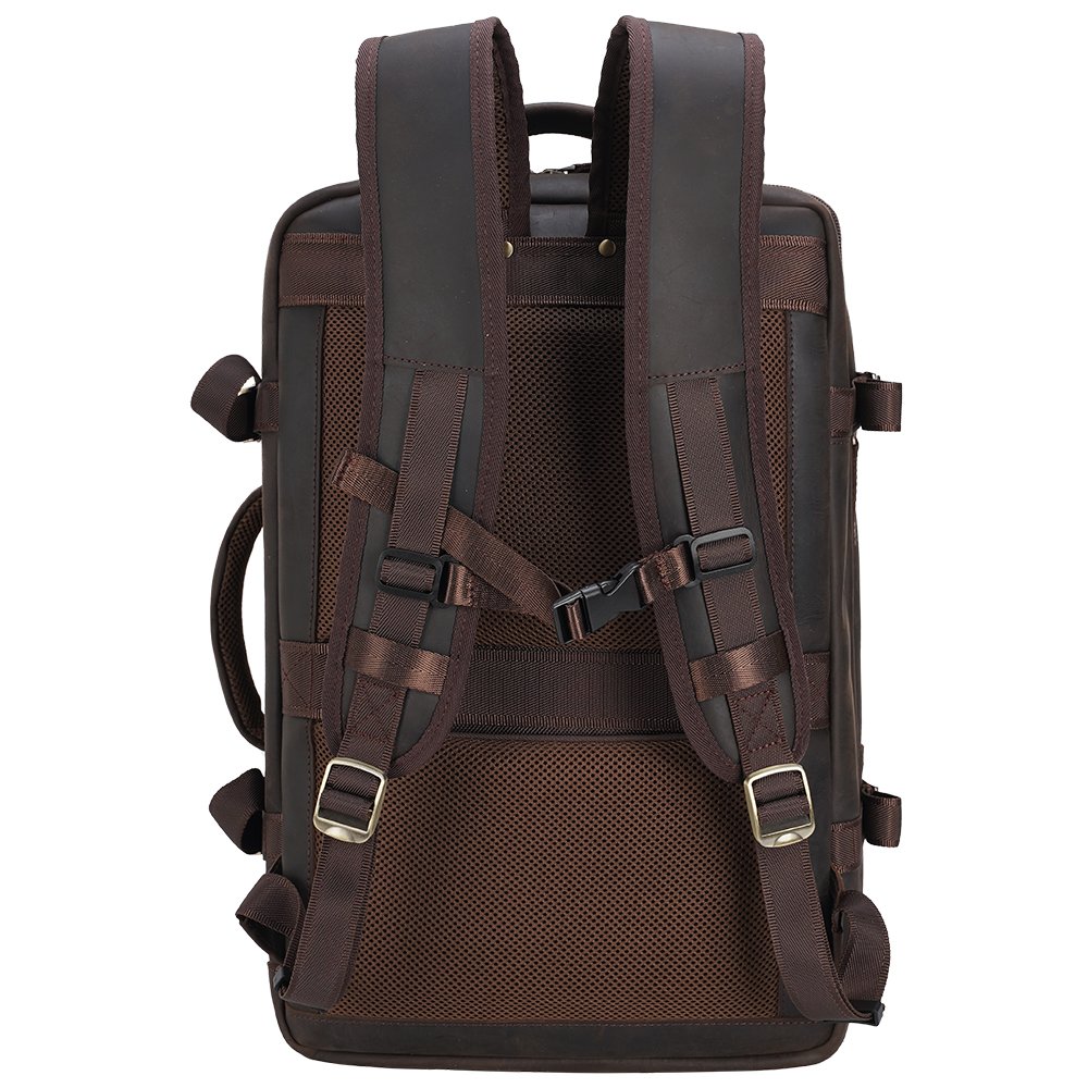 2024 Tiding New Design Vintage Brown Business Big Expand Capacity Buffalo Cow Cowhide Crazy Horse Leather Travel Backpack