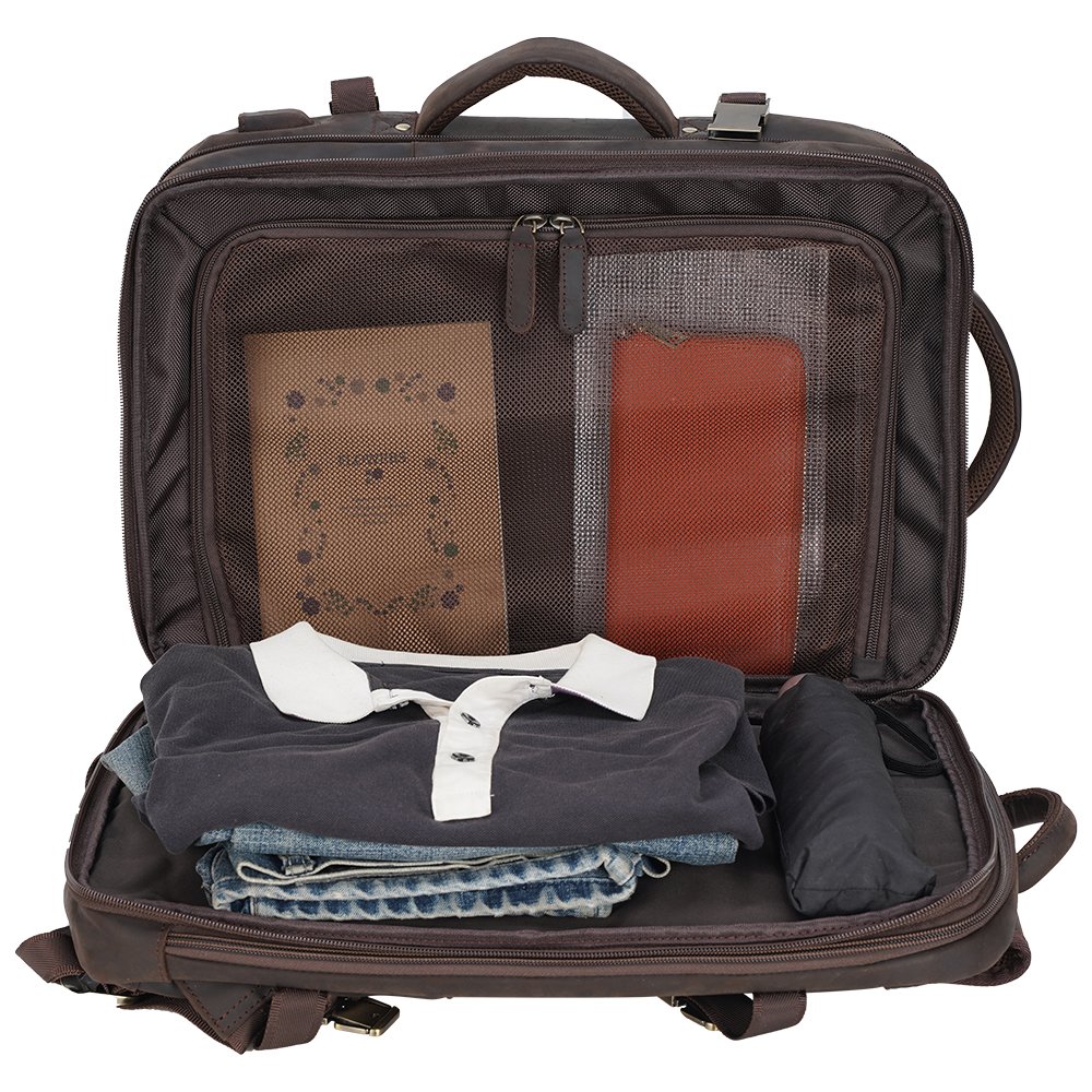 2024 Tiding New Design Vintage Brown Business Big Expand Capacity Buffalo Cow Cowhide Crazy Horse Leather Travel Backpack
