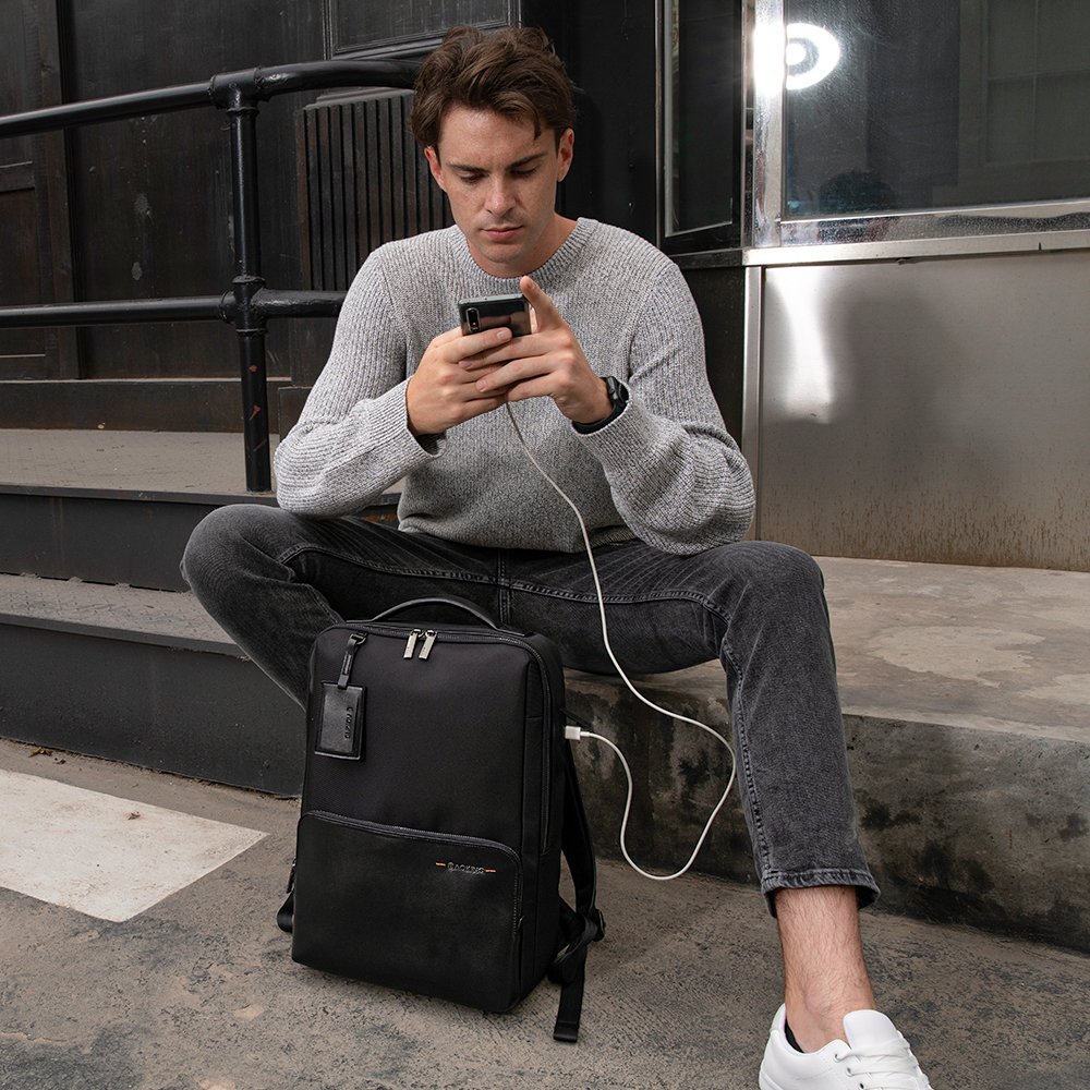Aoking custom high quality Waterproof black backpack with usb office computer laptop men business backpack mochilas backpack