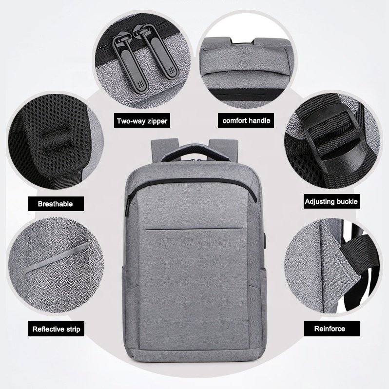 Casual Fashion Large Capacity Waterproof Durable Zipper Travel 15.6 Inch USB Charging Custom Logo Business Men Laptop Backpack