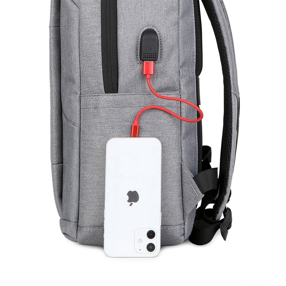 Casual Fashion Large Capacity Waterproof Durable Zipper Travel 15.6 Inch USB Charging Custom Logo Business Men Laptop Backpack