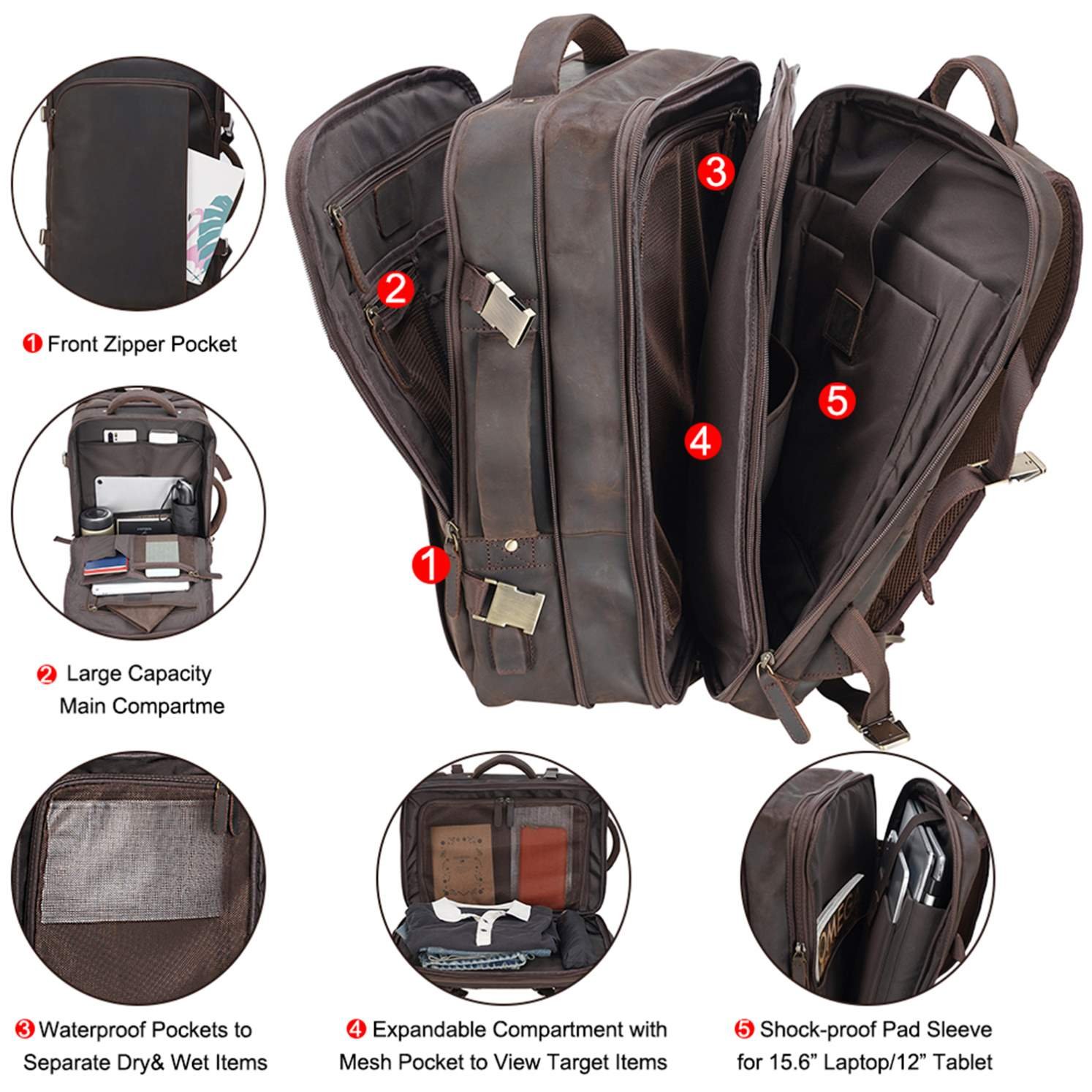 New Arrival Luxury Black and Brown Large Capacity USB Travel Briefcase Convertible Genuine Leather Laptop Backpack For Man