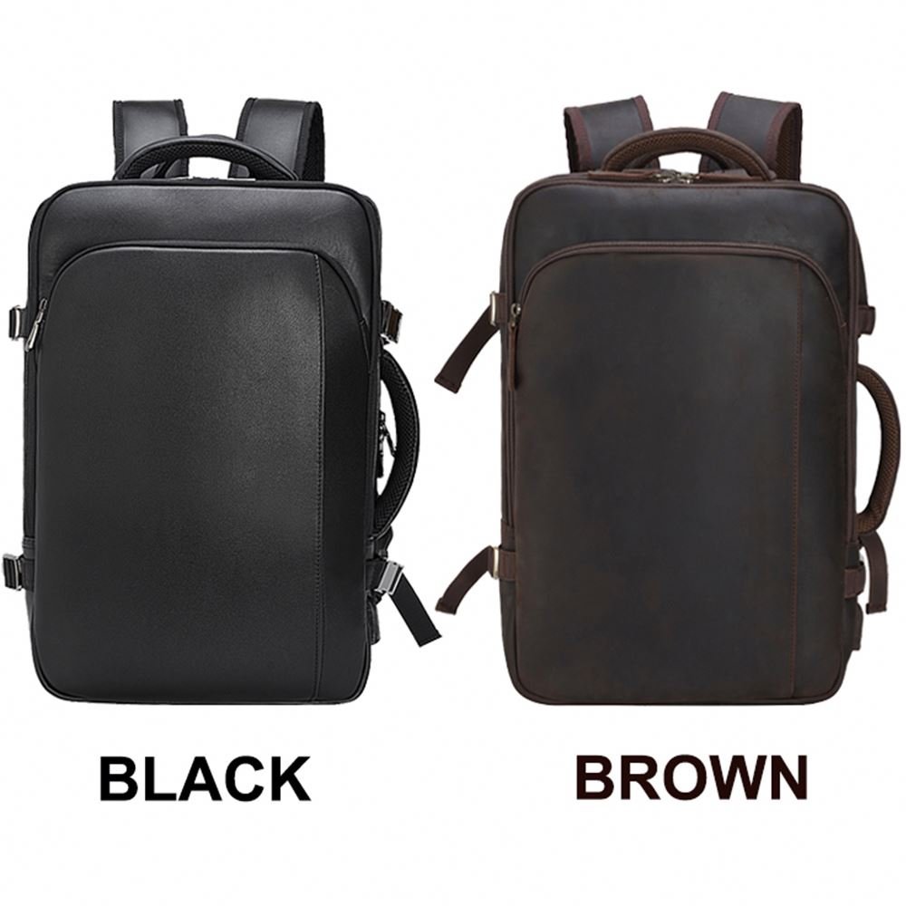 New Arrival Luxury Black and Brown Large Capacity USB Travel Briefcase Convertible Genuine Leather Laptop Backpack For Man