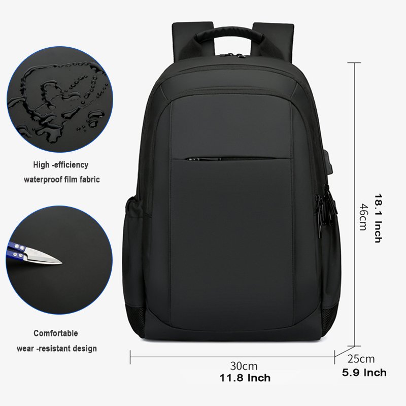 Custom business USB computer anti theft women waterproof office15.6 inch black leather travel mens school laptop bag backpacks