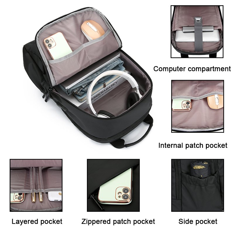 Custom business USB computer anti theft women waterproof office15.6 inch black leather travel mens school laptop bag backpacks