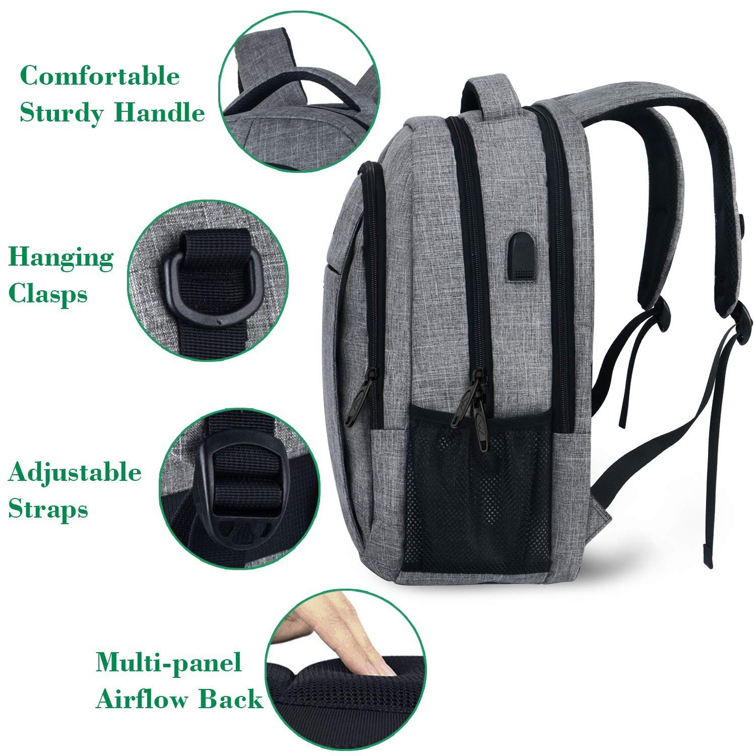 Water Resistant Nylon 15.6 17 inch Laptop backpacks for Man Business Travel backpack Casual Backpacks with USB Charging