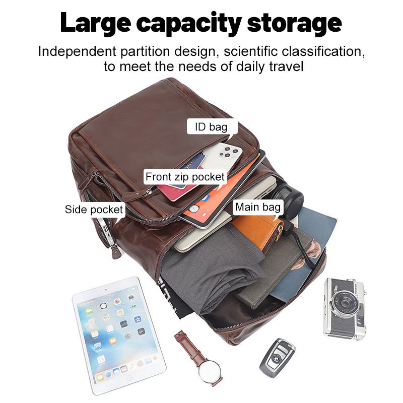 J.M.D New Style Vintage Fashion Cowhide Male Bag Anti theft Men's Leather Backpack Men Travel Bag Laptop Bagpack For Male