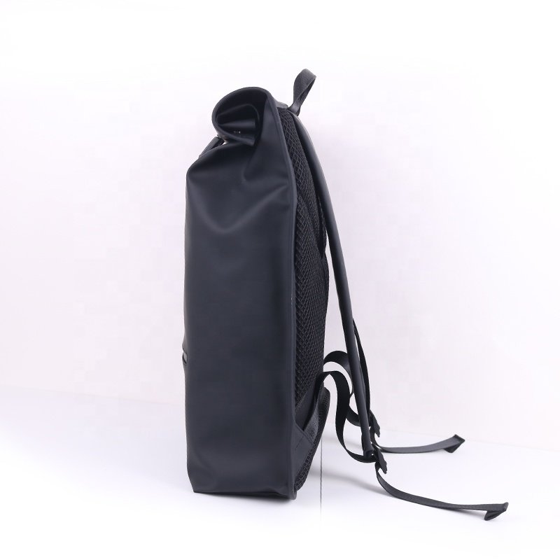 CHANGRONG Custom high quality black waterproof leather travel laptop top roll backpack men