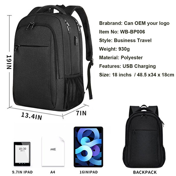Travel nylon laptop backpack scool bags unisex business notebook bag waterproof laptop backpacks with USB charging port