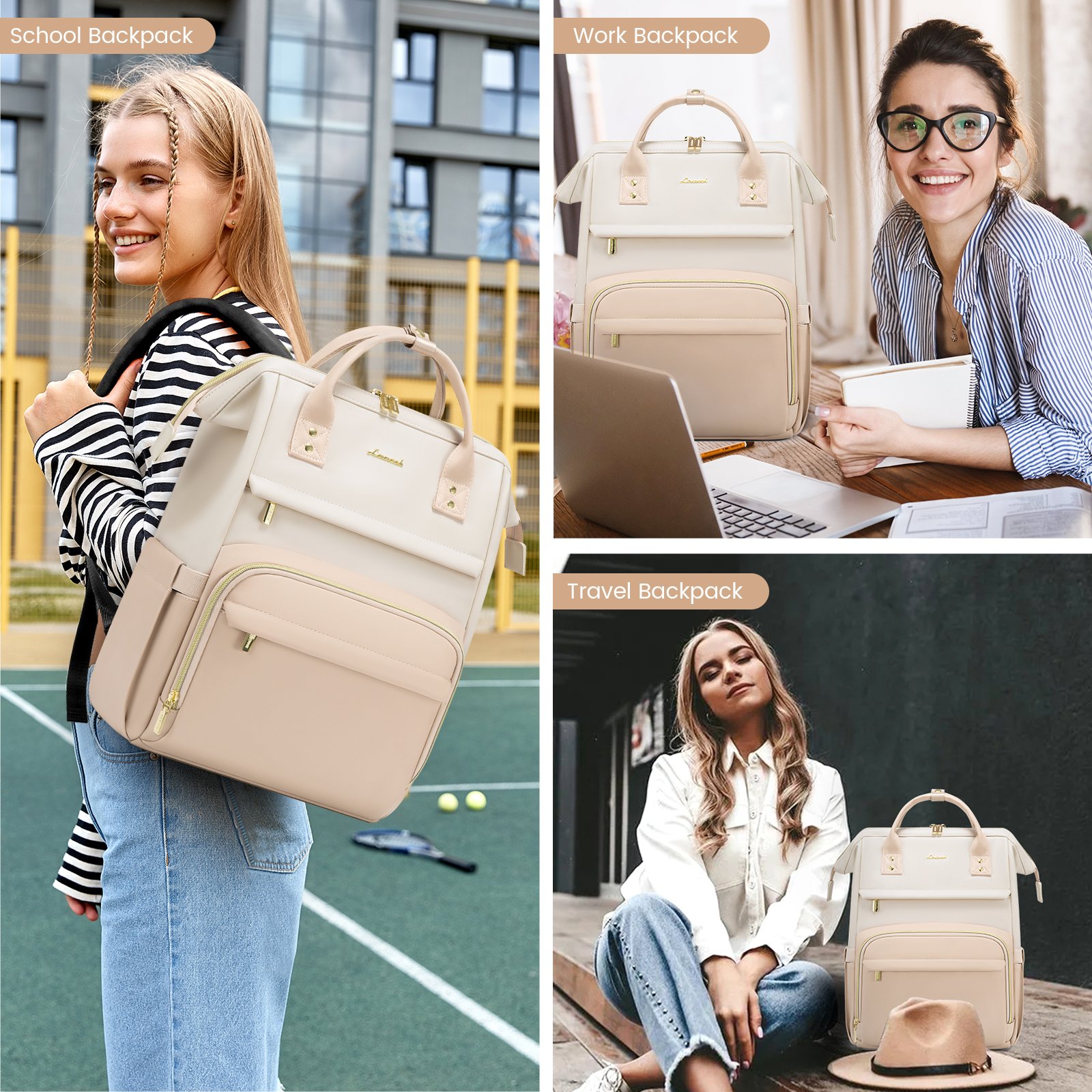 LOVEVOOK 15.6 17 inch Leather Travel Backpacks for Women Nurse College Teacher Work Back pack Ladies Laptop Computer Tote Bags