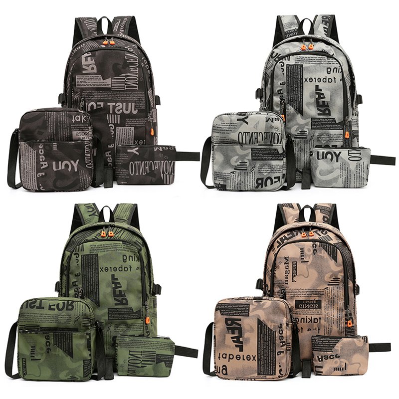 Fashion design letter printing schoolbag 3 pcs pieces in 1 backpack rucksack set for laptop bagpack for teenager high school