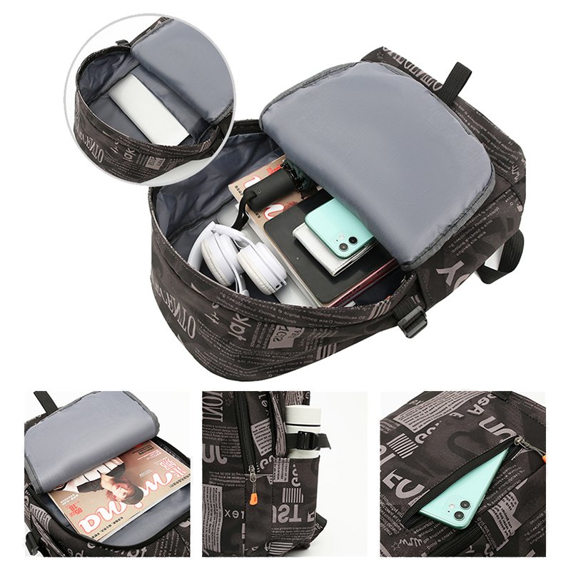 Fashion design letter printing schoolbag 3 pcs pieces in 1 backpack rucksack set for laptop bagpack for teenager high school