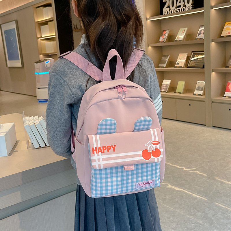 2024 New Kindergarten Laptop Backpack Cute Children's Backpack with Contrasting Plaid Ear customs backpack With Logo