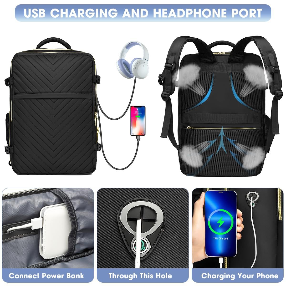 Custom Fashion Quilted Backpack Preppy College School Daypack Travel Commute Knapsack Laptop Bag With USB Charging