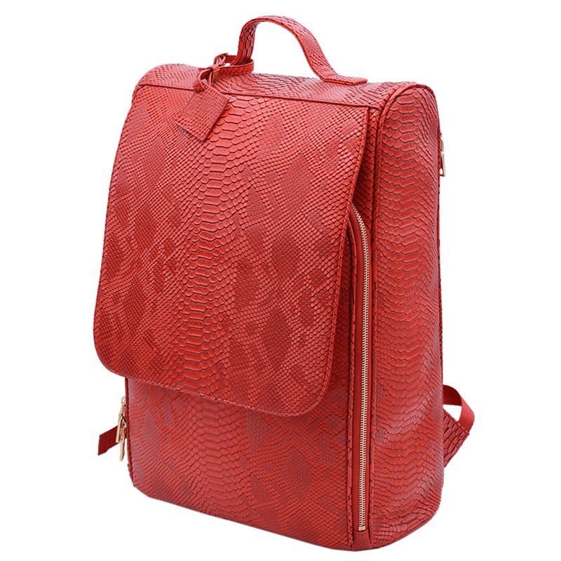 Fashion Red Women Snakeskin Pattern Leather Travel Back Pack Notebook Bag Wholesale School Laptop College Backpacks