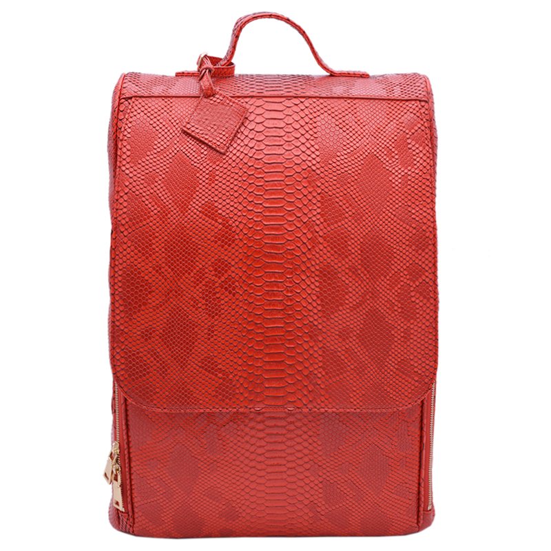 Fashion Red Women Snakeskin Pattern Leather Travel Back Pack Notebook Bag Wholesale School Laptop College Backpacks
