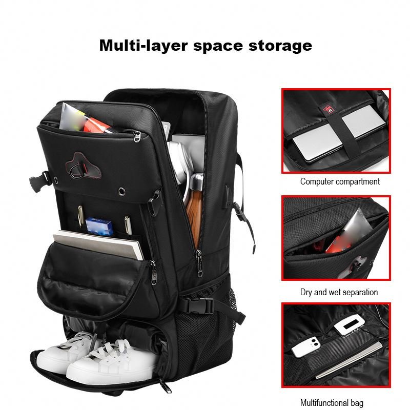 New large capacity men's travel backpack, multi-functional waterproof luggage outdoor hiking bag with independent shoe storage
