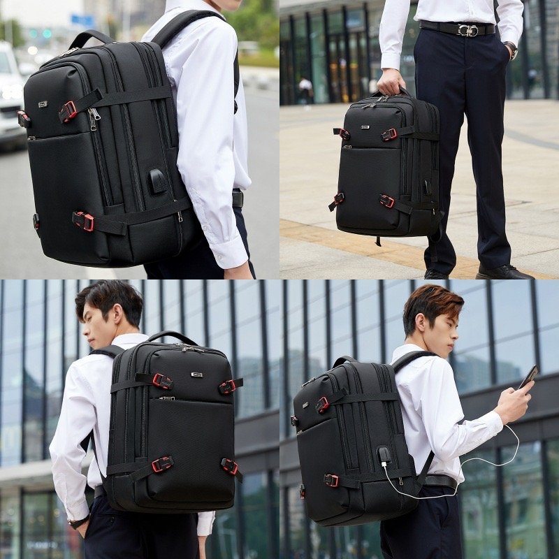 Business Laptop Waterproof women's men's PU Leather big black travel Backpack computer bag bookbag for school rucksack