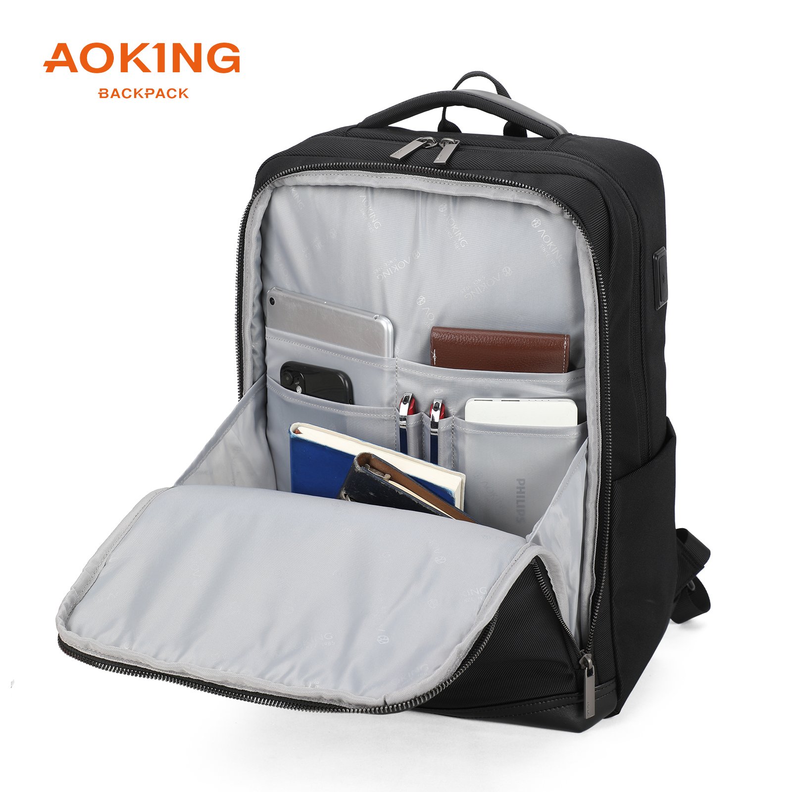 Aoking business smart 15.3 inch computer mochila USB charging port men computer bagpack anti-theft custom laptop backpacks