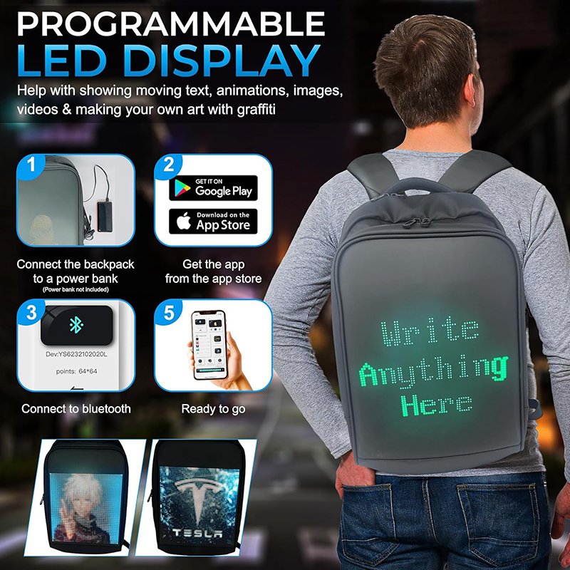 LED Backpack with Programmable Screen led advertising laptop Backpack for women and men best Christmas Gift