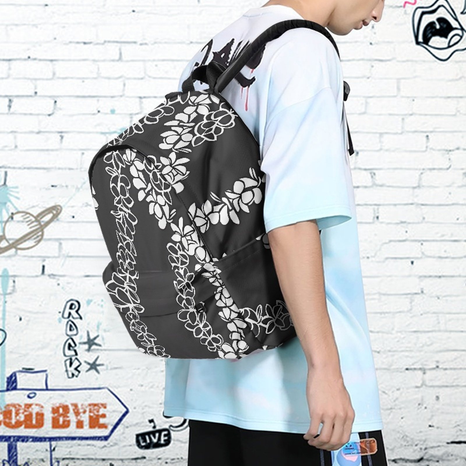Large Capacity Durable Waterproof Black Hawaii Custom Print Ohia Lehua Desgin Laptop Travel Bag School Backpacks for Girls Boys