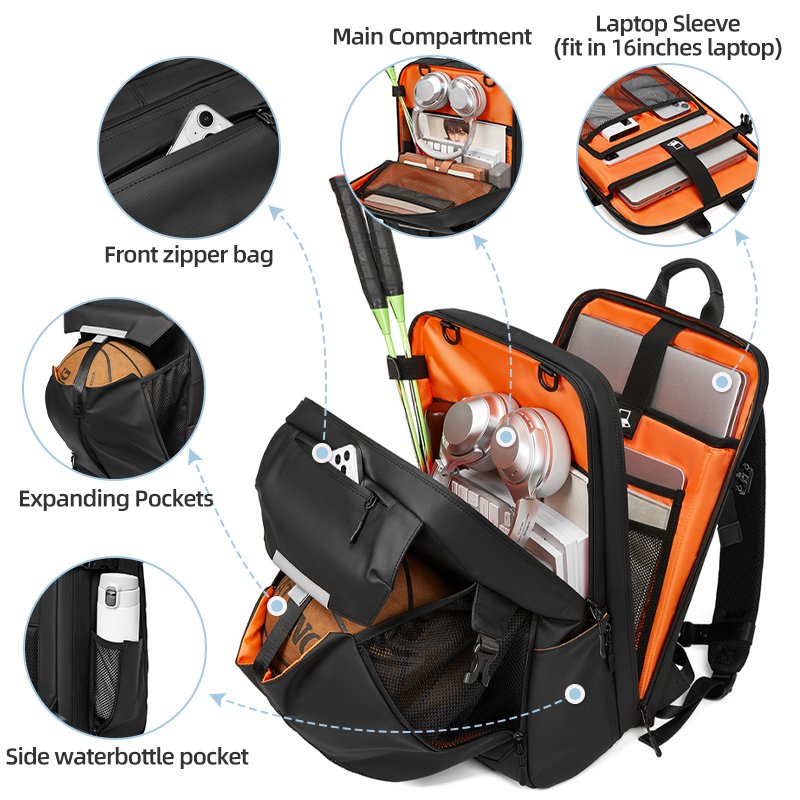 Waterproof Oxford Black Casual Sports Backpack Badminton Racquet Sports Backpack Baseball Basketball Pickleball Racket Bag